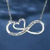 Collar Transfronterizo Símbolo Infinito Corazón Grabado, Colgante Grabado en Inglés Amor Eterno Madre e Hija