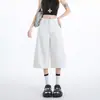Calça jeans de sete pontos wide leg verão 2026 estilo americano cintura alta solta perna reta comprimento médio shorts jeans de sete pontos feminino verão fino