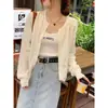 Cardigã de malha de manga comprida para mulheres, novo estilo coreano, estiloso, de corte solto, suéter de outer wear que afina