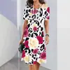 Moda Femenina Impresión Digital 3D Nostálgico Suelto Cuello Redondo Fiesta Manga Corta Vestido Largo 2024 Comercio Exterior Transfronterizo
