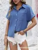 Camisa Casual de Manga Corta para Mujer, Color Sólido, Bolsillo, Diseño Clásico de Solapa, Verano, Transfronteriza Europea y Americana Amazon