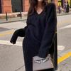 Conjunto de Suéter y Falda Estilo Perezoso para Mujer Otoño e Invierno Cuello en V Suéter de Punto de Lana Top y Falda Conjunto de Dos Piezas a la Moda