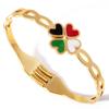 Pulsera de Resorte de Acero de Titanio Nueva de Moda Diario Combinable Lujo Ligero Pulsera Sin Color Trébol de Cuatro Hojas Dorado Pulsera Abierta para Mujer