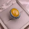 Anel de Cera de Abelha Prata Chiba Tai com Incrustação Estilo Nepal Retrô, Anel de Cera de Abelha Personalizado da Moda Ol de Nicho