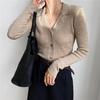 Cuello de traje manga larga top de punto camisa interior Nuevo estilo coreano versátil color liso estilo suave cárdigan prenda exterior Hilo Bud core