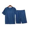 Pijama de Verano para Hombre de Seda Helada de Manga Corta Holgado Talla Grande Pantalones Cortos Ropa de Casa Fina Conjunto