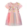 Saias de Primavera Europeias e Americanas para Meninas, Saias de Princesa de Verão para Crianças, Vestidos de Malha com Mangas Curtas para Meninas Atacado