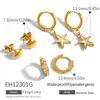 Brincos de Aço Inoxidável Transfronteiriços Estilo Oceano Conjunto de Três Peças Estrela do Mar Concha Incrustado com Diamantes Círculo Clássico Brincos Banhados a Ouro Real 18K