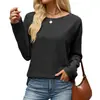Comercio Transfronterizo Europeo y Americano de Amazon 2026 Otoño/Invierno Nueva Camiseta de Manga Larga Suelta de Color Sólido con Cuello Redondo Top Casual para Mujer