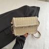 Bolsa de Verão da Moda Bolsa de Ombro Transversal de Palha com Corrente para Mulheres 2025 Nova Concha Borla Beira-Mar Aba Pequena Bolsa Quadrada