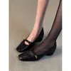 Primer Encuentro Jifa Frances Plataforma Interior Punta Cuadrada Zapatos de Salón Mujer Temperamento Retro Negro Combinación Faldas Escote Bajo Zapatos Mary Jane