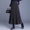 Falda plisada de lana de moda para mujer, nuevo estilo otoño e invierno 2026, falda larga de cintura alta elástica, elegante y con caída, falda de dobladillo amplio, moderna