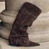 Botas hasta la rodilla estilo nómada, uso de dos maneras, punta fina, botas fruncidas apiladas, caña alta, estilo Melard, Botas vaqueras occidentales picantes para mujer