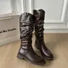 Mas versáteis botas longas de veludo estilo retrô de perna larga bonitas 2026 Outono/Inverno salto grosso Rad novo estilo botas de montaria feminina até o joelho