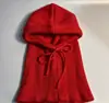 Gorro de mujer para otoño e invierno, gorro rojo pequeño con calentador de cuello integrado, pasamontañas de punto, gorro de lana para la cabeza, gorro de hombre