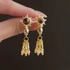 Pendientes Melaleuca Retro Estrella de Cinco Puntas Ojo de Tigre para Mujer Lujo Ligero Temperamento Sensación de Alta Gama Pendientes de Botón Borla Larga Joyería Versátil para Orejas