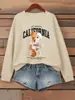 Sudadera para Mujer con Estampado de Letras de Oso Calavera Los Ángeles Cuello Redondo Otoño Casual para Correr Ropa Deportiva Corte Holgado