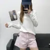 Camisa casual de proteção solar estilo coreano, camiseta de manga comprida para mulheres, adequada para primavera, verão e outono, com bordas dobradas, fina, amiga da pele, respirável, adequada para o dia a dia