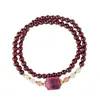 Pulsera de Doble Círculo de Granate Natural para Mujer, Pulsera de Joyería de Cristal Natural de Zorro de Nueve Colas de Amatista, Moderna y de Alta Gama