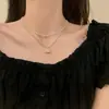 Cadena de clavícula de doble capa con perlas francesas y doble capa, estilo dulce y fresco, microincrustación de colgante de planeta Saturno, collar de circonita, collar