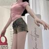 Shorts de Mezclilla Supercortos de Cintura Baja para Chica Americana Pantalones Rectos Retro con Orilla Cruda Nuevo Verano Ajustados a la Cadera Hot Pants