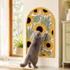 Placa Arranhador de Gato Sisal Girassol Estilo Campo Francês, Adesivo de Parede Durável, Design Floral Arqueado, Painel Arranhador de Parede para Sala de Estar