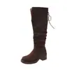 Tendencia de Moda Otoño e Invierno 2025 Nuevas Botas de Jinete hasta la Mitad de la Pantorrilla Tacón Grueso Plano Botas Altas Versátiles Botas de Moda