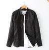 Roupa Masculina de Linho Camisa Casual de Linho Lapela Bolso Capa Top Solto Manga Longa C042
