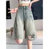 Shorts de Mezclilla Grises de Cemento Rasgados de Pierna Ancha para Mujer, Verano Delgados de Cintura Alta, Favorecedores para Cuerpo Tipo Pera, Pantalones de Cinco Puntos Rectos Desgastados