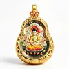 Nuevo thangka tridimensional estilo Xizang con forma de calabaza, dorado, con los doce signos del zodíaco, las ocho deidades guardianas de doble cara y el colgante de cuello de los Cinco Señores Dragón