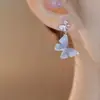 Pendientes de Mariposa Azul Hielo Cristalino de Moda Dulce y Frescos de Verano Aguja de Plata S925 Circonita Microincrustada Pendientes Versátiles