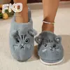 Nuevas Zapatillas de Invierno Cálidas y Cómodas de Felpa y Algodón con Punta Cerrada para Hombres y Mujeres Estilo Pareja Lindos Gatitos de Dibujos Animados Zapatillas de Algodón