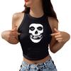 Nuevo Top sin Mangas de Halloween Transfronterizo para Mujer con Diseños de Calavera, Calabaza y Letras Estampados con Calor, Top Sexy Ajustado