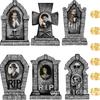 Grande Halloween 3D Mudança de Rosto Rasgada Cemitério Lápide Inserção Crânio Lápide Decoração 6 Peças Gelo Hockey LED