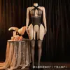 Talla Extra Lencería de Malla Transfronteriza Body de Pierna Abierta Sin Quitar Revelador de Pecho Apasionado Sexy Medias Coqueteo en la Cama Mujer