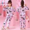 Pijama de Niñas Verano Delgado Seda de Hielo Manga Larga Cuello en V 2024 Nuevo Niñas Niñas Primavera y Otoño Ropa para el Hogar Traje