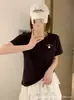 Camiseta de Algodão Canelada de Treze Linhas com Fornecimento Direto da Fábrica para Mulheres, Top de Manga Curta Slim Fit, Exclusivo da Segunda Remessa de Verão