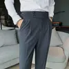 Calça Nápoles Masculina Calça de Nove Pontos Marrom Pequena Reta Caída Casual de Negócios Calça de Cintura Alta Masculina Slim Fit