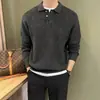 Otoño e Invierno Nueva Camisa Polo Cuello de Solapa Tejido de Punto para Hombre Negocios Lujo Accesible Chaqueta Pulóver Moderna Exportación Transfronteriza Venta al por Mayor