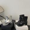 Sandalias Chancletas de Nicho Coreanas Shangguli para Mujer, Botas con Cremallera Delantera, Botines de Punta Cuadrada Punta Abierta Tacón Grueso