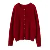 Cárdigan 100% Cachemir para Mujer, Chaqueta Gruesa de Punto Trenzado de Siete Puntos con Cuello Redondo, Top Holgado y Sencillo de Manga Larga 2026