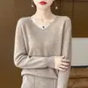 Ropa de Primera Línea Suéter 100% Lana para Mujer Top de Cuello en V Nuevo para Otoño e Invierno Camisa Base de Punto Interior Suéter Holgado