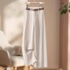 Calça de Lã Acetato Cor Mocha Wide-Leg para Mulheres Outono/Inverno 2025 Nova Calça Casual Reta Longa Classe