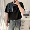 Camiseta Trendy de Puntadas Estilo Coreano para Hombre Verano Manga Corta Marca Trendy Plumpkin Guapo Camiseta de Media Manga Nueva 2024 Top de Cuello Redondo