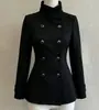 Casaco de lã feminino acinturado estilo retrô universitário com gola alta e design de abotoamento duplo, adequado para exportação transfronteiriça de outono e inverno.