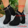 Comércio Exterior Transfronteiriço, Botas de Cano Curto com Salto Grosso Plus Size para Mulheres, Nova Coleção Outono/Inverno 2026, Estilo Europeu e Americano, Botas da Moda com Lantejoulas e Zíper Lateral