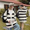 Suéter cárdigan a rayas de color contrastante otoño e invierno moderno abrigo para pareja de terciopelo de visón sintético estilo retro americano suéter de estilo holgazán