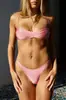 Nuevo conjunto de bikini rosa iridiscente estilo europeo y americano 2026 para mujer, color liso, tirantes finos, traje de baño de dos piezas estilo triángulo, un artículo popular para ventas transfronterizas