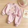 Comércio Exterior Infantil Desenho Animado Ursinho Menina Conjunto Moletom Novo Estilo Coreano Moletom e Calça de Moletom Casual Elegante Conjunto de Duas Peças