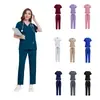 Conjunto de Uniforme Médico para Mulheres - Blusa com Decote em V e Calça Reta, Uniforme de Trabalho Unissex, Uniforme Cirúrgico Ajustado, Pijama Hospitalar, Várias Cores